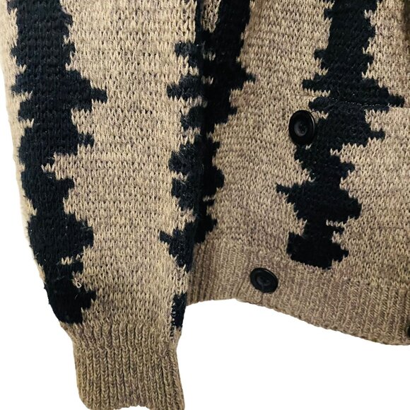 Vintage JON1E Cardigan Sweater Acrylic Knit Black Tan Patterned Size Large - Picture 7 of 7